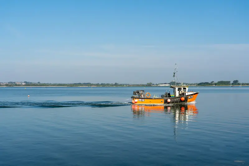 Barca de pesca en el mar en calma